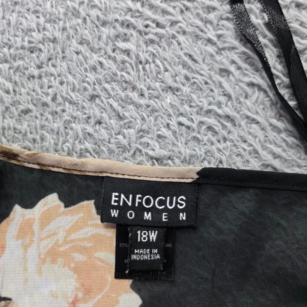 Enfocus Women 18W Maxi Dress Black Floral Smocked Waist Flutter Sleeve 913757